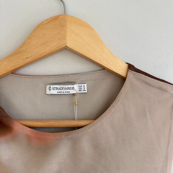 Stradivarius Mesh Marble Tie Dye Sleeveless Ruched Bodycon Maxi Dress Brown S - Picture 8 of 9